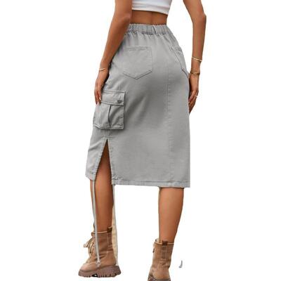H 85807 Tie Waist Denim Utility Skirt 系带牛仔工装裙