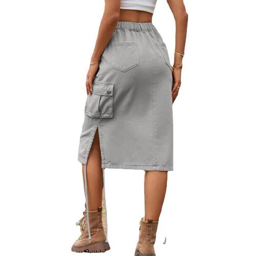 H 85807 Tie Waist Denim Utility Skirt 系带牛仔工装裙