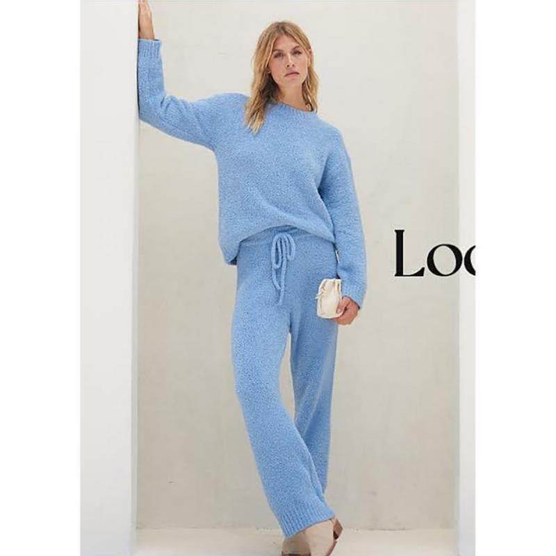 L 117 代发速卖通跨境新款女士毛绒法兰绒长袖两件式