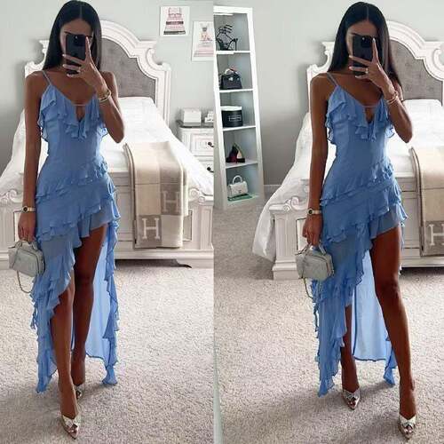 H 84544 Irregular Ruffle Slip Dress 吊带连衣裙