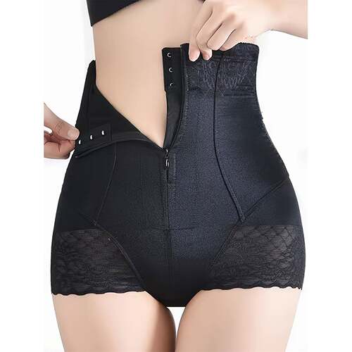 H 84287 High Waist Jacquard Zipper Shaping Underwear 提花塑