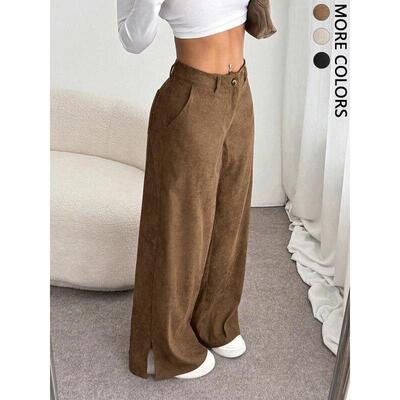 T 20737 Corduroy Split Hem Pants 灯芯绒开叉长裤