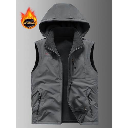 H 56248 Removable Hood Reversible Fleece Vest 双面穿抓绒马甲