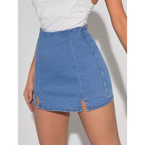 H 75123 High waist split denim skirt 腰开叉牛仔短裙