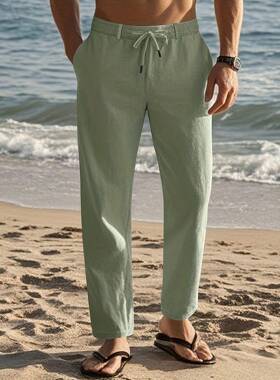 H 87702 Drawstring Straight Leg Pants 士休闲长裤