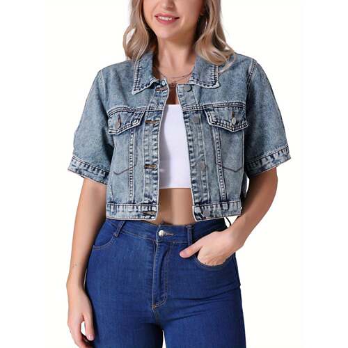 I 15727 Lapel Denim Short Jacket 翻领短款牛仔衣
