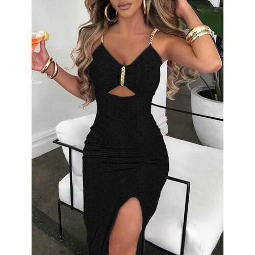 H 96331 Chain cutout bodycon dress 链条镂空包臀连衣裙