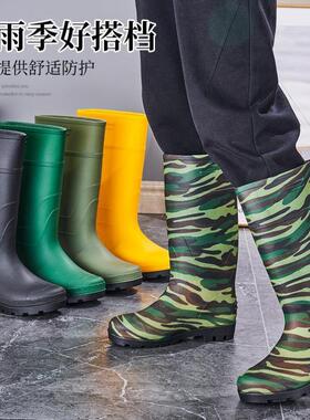 Rain boots men's models tall oes rubber labor雨靴男款跨境
