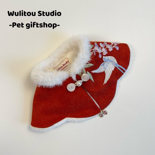 Wulitou：/新年喜鹊云肩披肩宠物猫咪狗狗口水巾斗篷国风新春过年