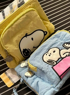 可爱史努比流行款奶黄色小手提包卡通少女化妆包收纳包单肩斜挎包
