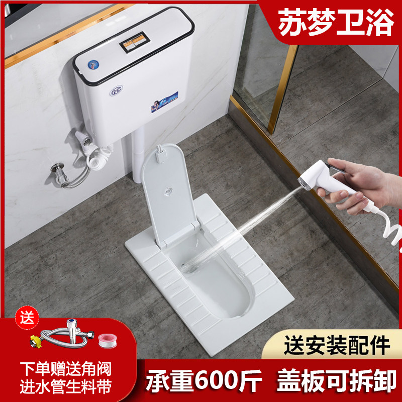 带盖板蹲便器蹲坑式冲水箱整套装卫生间厕所陶瓷防臭大便蹲厕便盆