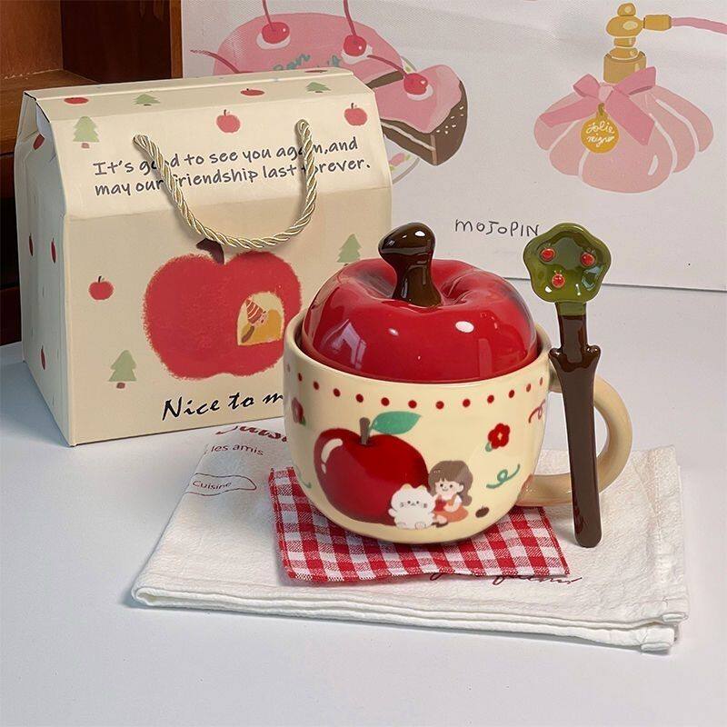 闺蜜专属生日礼物生日礼物可爱苹果水杯女生闺蜜马克杯带盖勺陶瓷