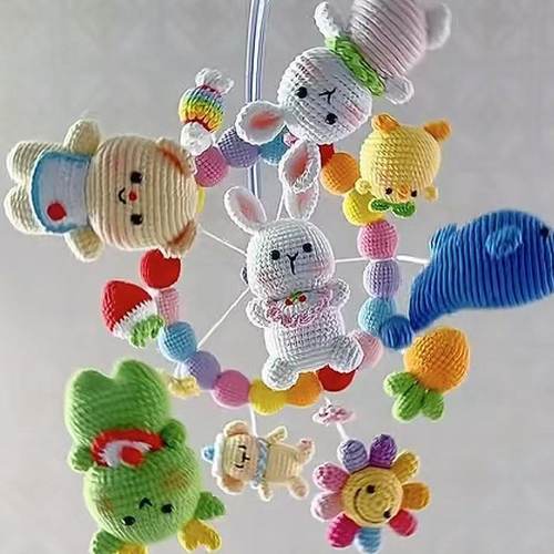 手工编织婴儿用品毛线钩织马卡龙玩偶动物花朵摇铃钩针编织材料包