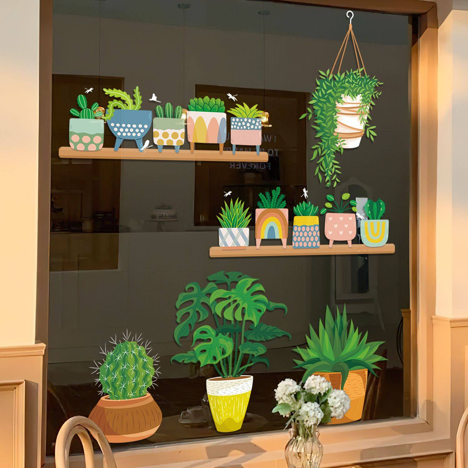 厨房贴纸装饰小图案盆栽贴纸厨房隔断玻璃贴纸家用橱窗装饰场景布,家居饰品,门贴,淘宝优惠券,粉丝福利购,淘宝优惠卷