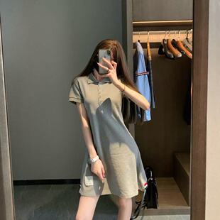 TUMA TB连衣裙女短袖夏季藏青灰色polo网球裙收腰A字显瘦运动短裙