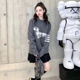 【赠退货宝】TUMA TB小狗提花圆领毛衣长袖四杠打底外穿针织衫潮