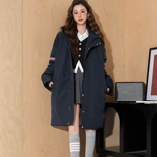 TB加厚中长白鸭绒连帽织带羽绒服