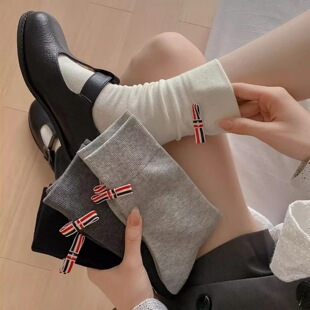 TNNE TB蝴蝶结袜子中筒袜女袜学院风条纹蝴蝶结长袜