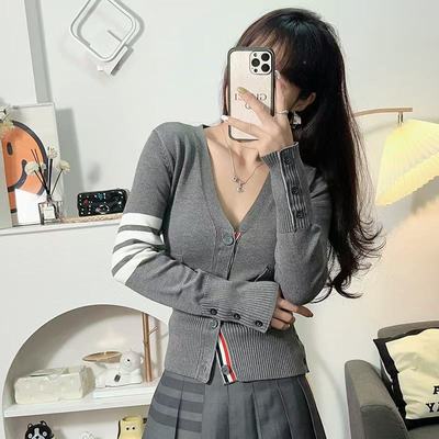 TB四道杠修身开衫女款V领针织衫