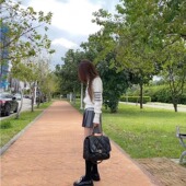 TUMA 针织上衣外套潮 四扣女款 TB单排扣V领开衫 白色手臂四杠长袖