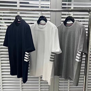 夏季TNNE TB侧边四杠短袖T恤男女款短袖宽松休闲百搭纯棉上衣情侣