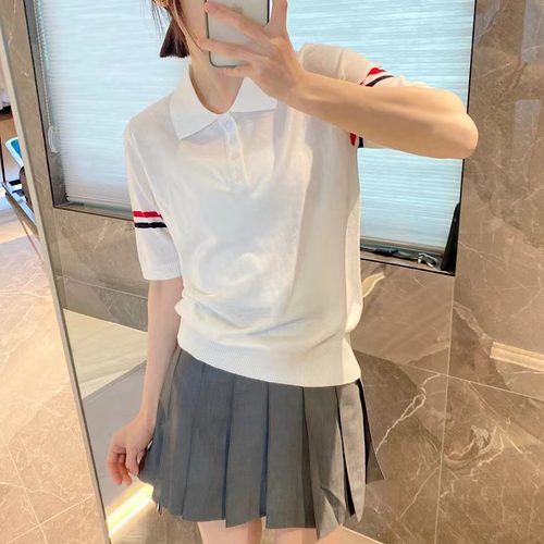 TB薄款圆领针织衫翻领短袖T恤潮