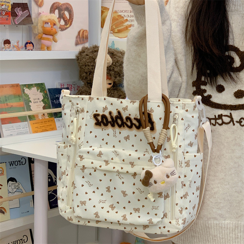 高颜值补习袋学生党韩系ins风印花手提布袋大容量上课书包斜挎包