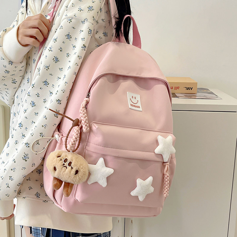 书包女生初中生小清新日系简约大容量百搭双肩包少女星星旅行背包