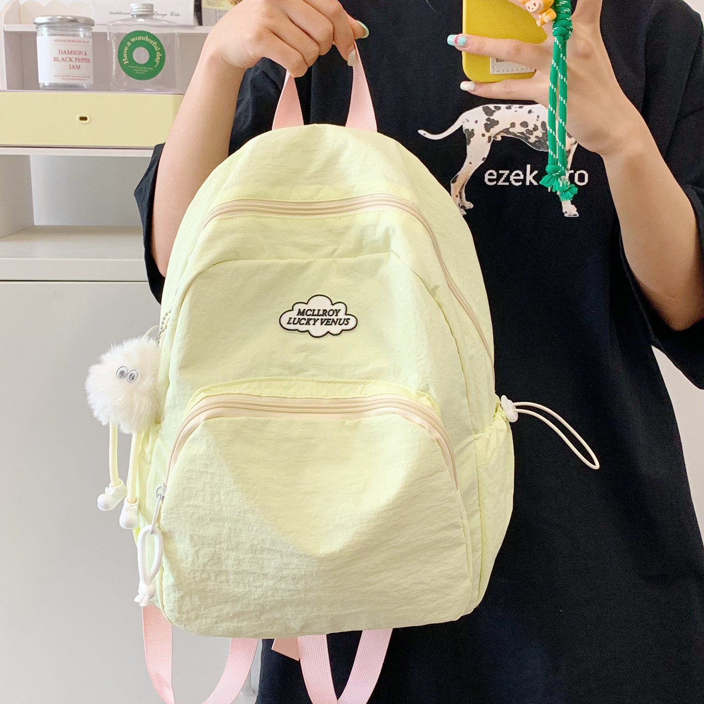 高颜值书包女日系复古纯色简约百搭双肩包韩版少女学生大容量背包