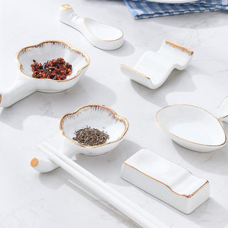 欧式金边创意两用陶瓷筷子架5个装多功能家用筷架筷枕筷托勺子托