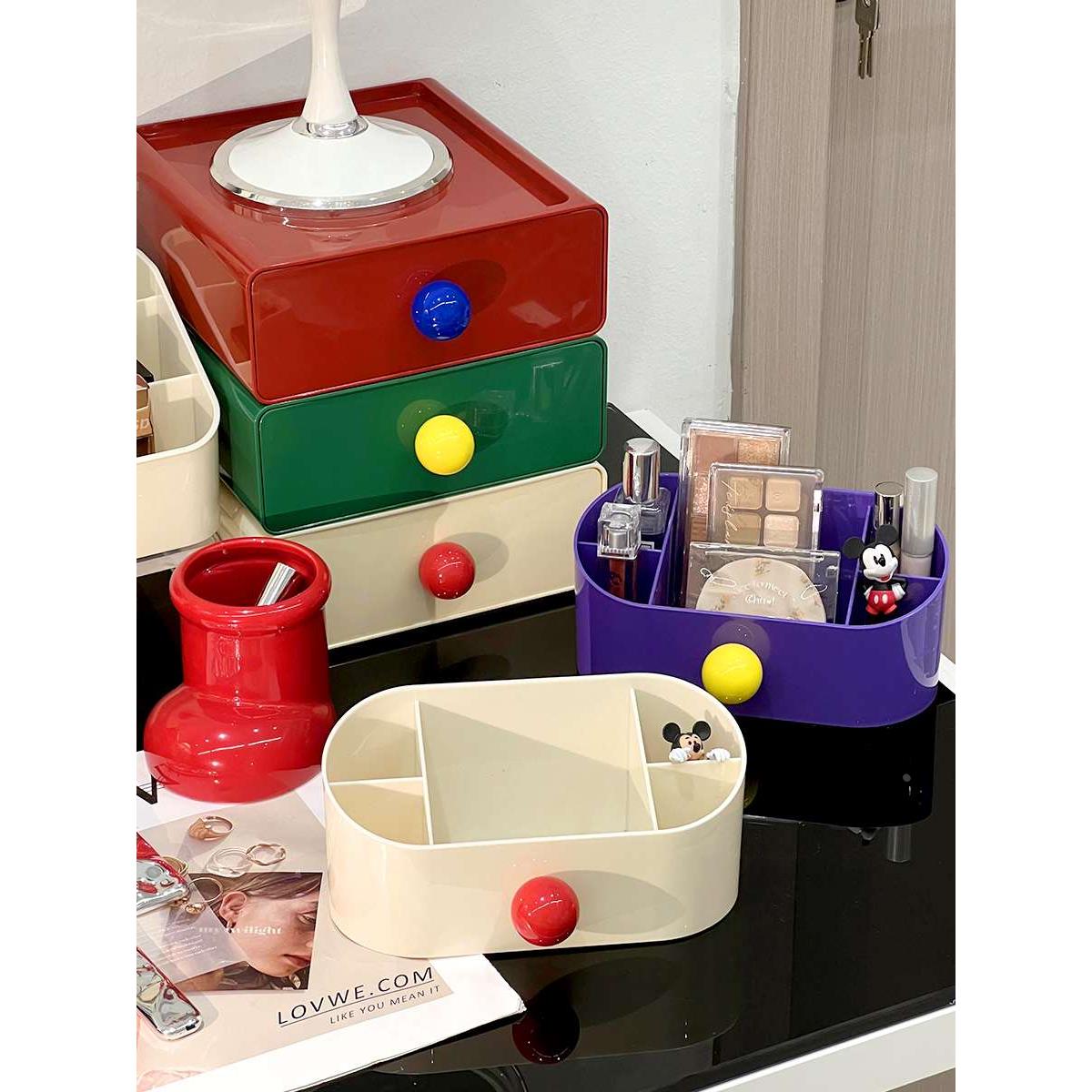 化妆品收纳盒桌面高级感多巴胺梳妆台口红眼影盘化妆刷分格收纳架