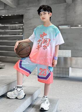 夏季男童速干篮球服2025新款儿童透气运动两件套中大童运动套装潮