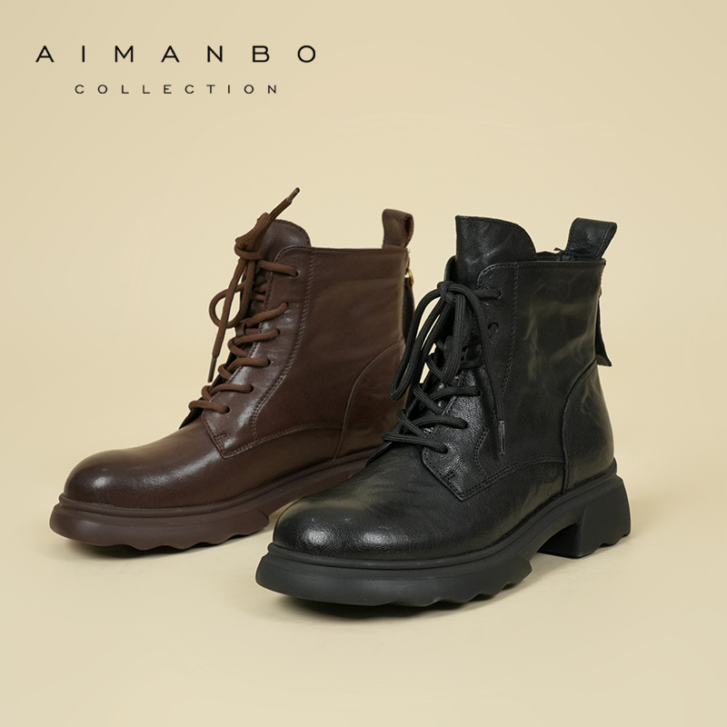 漫步佳人2025冬季新品女靴复古马丁靴美拉德短靴增高英伦风女鞋