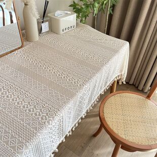 桌子遮盖布法式奶油复古蕾丝桌布ins风钩针镂空布艺茶几阳台餐边