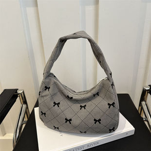 高级感上班小拎袋百搭蝴蝶结包包2026新款单肩通勤包帆布小众高颜