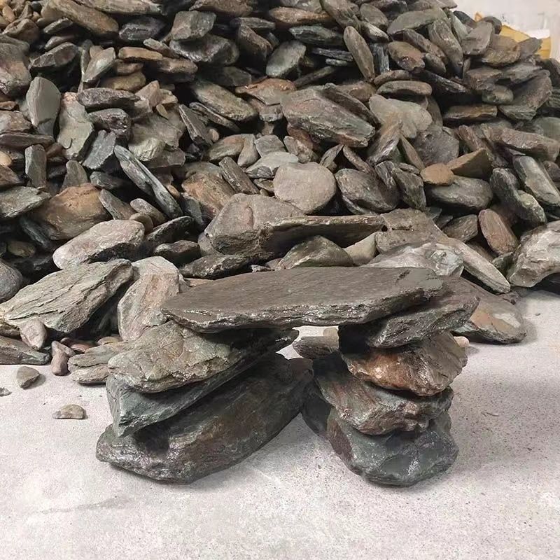 一石成景原生态溪流石片石装饰组合造景青石头溪流缸主石鱼缸造景