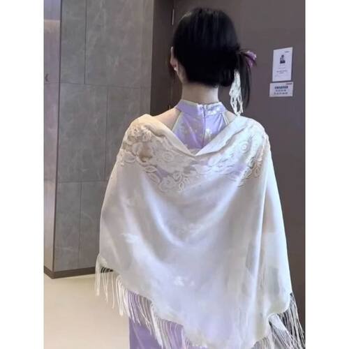 披肩配礼服外搭旗袍白色