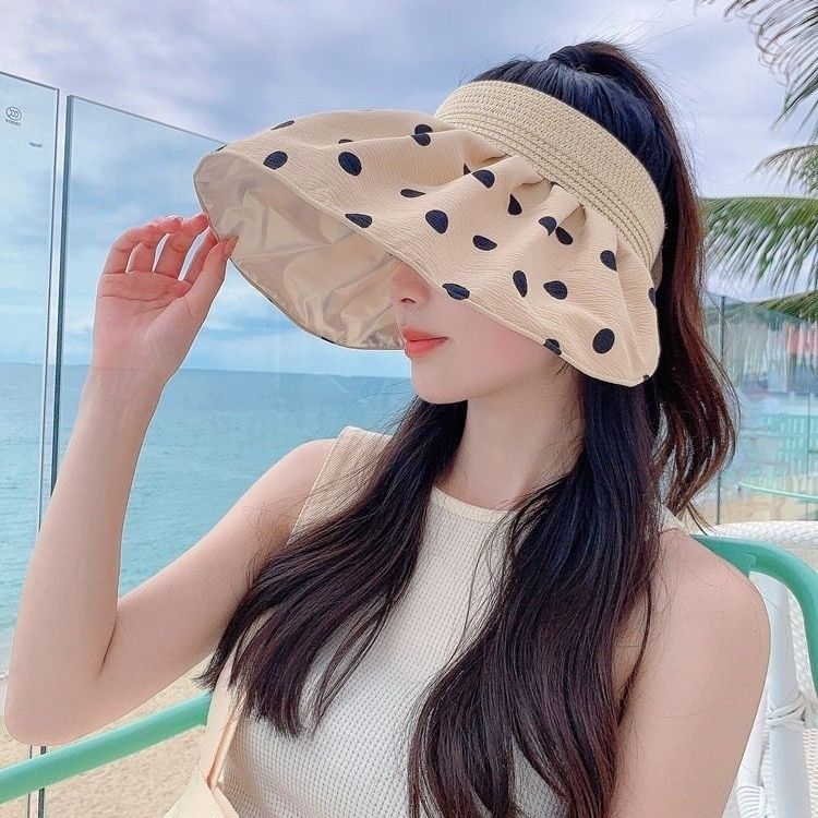 漏顶遮阳帽新款防晒波点