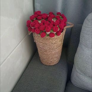 玫瑰花毯包装盒玫瑰花毯子编织花篮花束抱抱桶干花花盆芦苇鲜花包