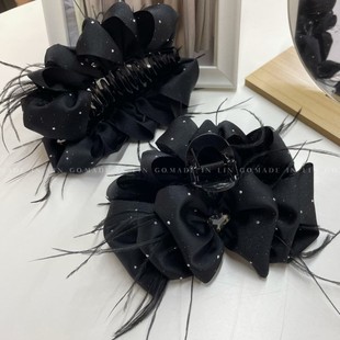 非金属布艺发饰 【星空】新版缎面面料羽毛抓夹高级感显发量鲨鱼