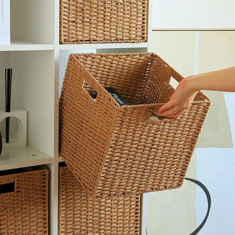 电视柜下收纳箱手工编织收纳篮仿藤编收纳筐家用杂物玩具收纳盒整