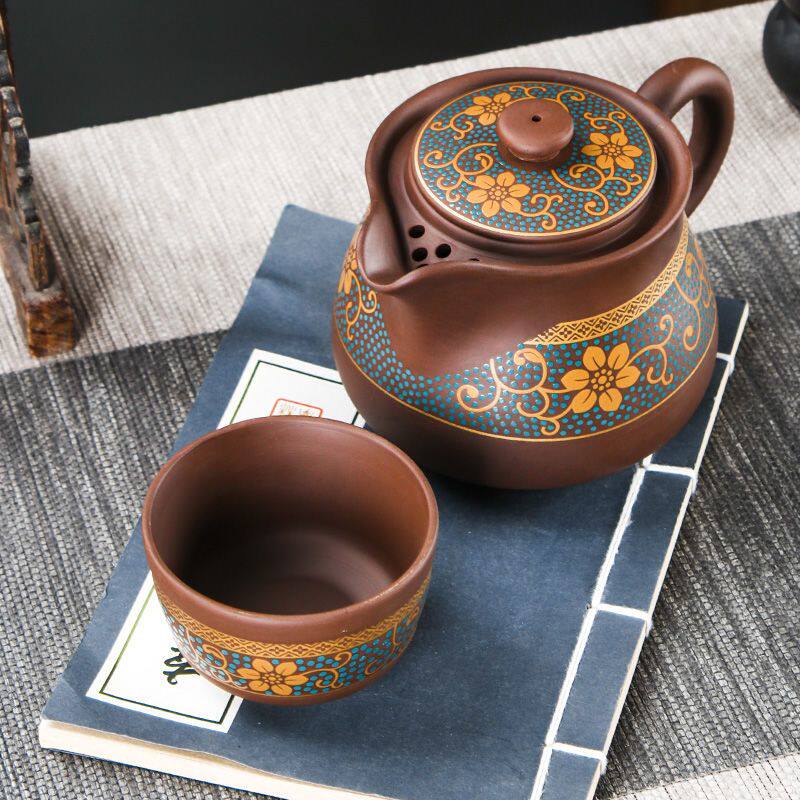 紫砂壶泡茶专用紫砂易泡壶宜兴办公杯一壶一杯鎏金泡茶壶茶