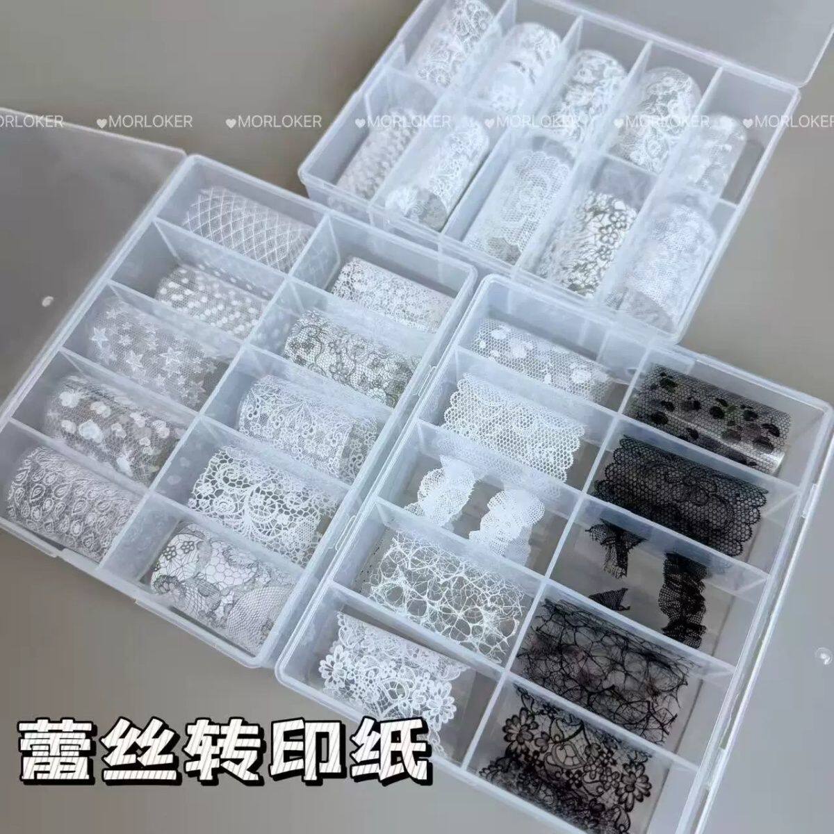 蕾丝转印纸美甲新款黑白