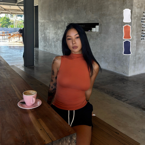 夏季纯欲辣妹半高领修身背心