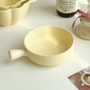 一人食漂亮餐具新款奶fufu陶瓷手柄碗釉下彩耐高温奶油风高颜值一
