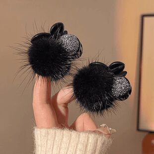 爪夹子头饰发夹韩版韩版毛绒樱桃小抓夹女高级感公主头刘海碎发夹