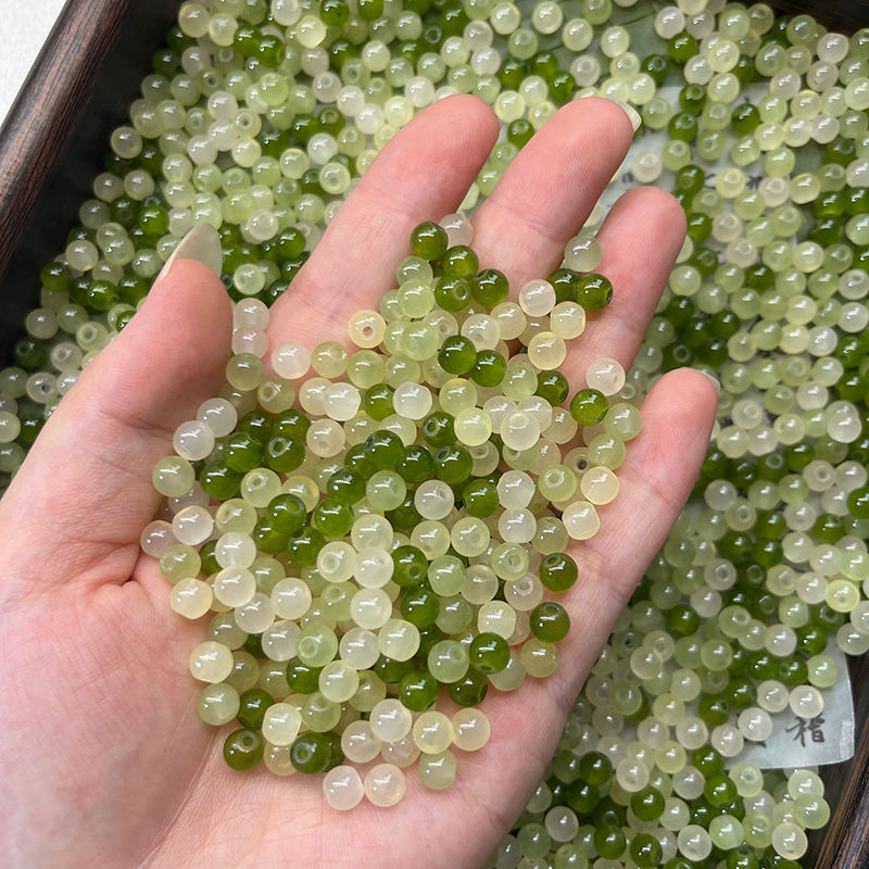 特别的珠子6mm绿色黄色玻璃烤漆圆珠diy手链项链手机链古风发簪流