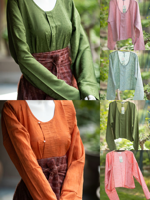 青泠谷原创唐制汉服上装女天丝人丝提花圆领衫子搭配一片式破裙