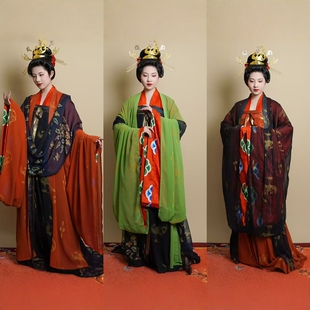 青泠谷五代贵族服饰复原黑红印花衫 裙套装