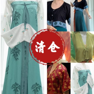 女印花系带唐风古装 青泠谷原创武周背子圆领袍汉服套装 清仓
